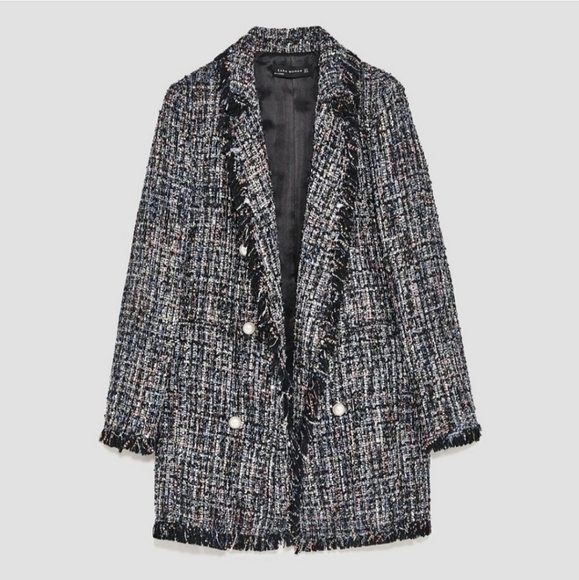 Zara * tweed textured long blazer size XS - Picture 16 of 16